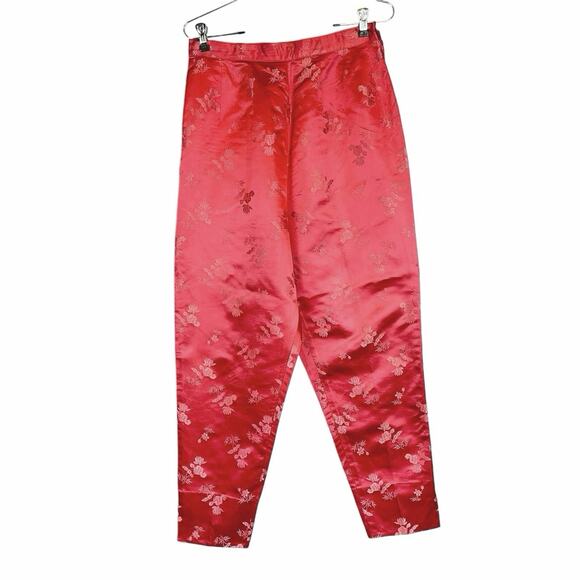 Dynasty Vintage 60's Silk Brocade Taffeta Ankle Pants Side Zip Pink Medium - Picture 1 of 5
